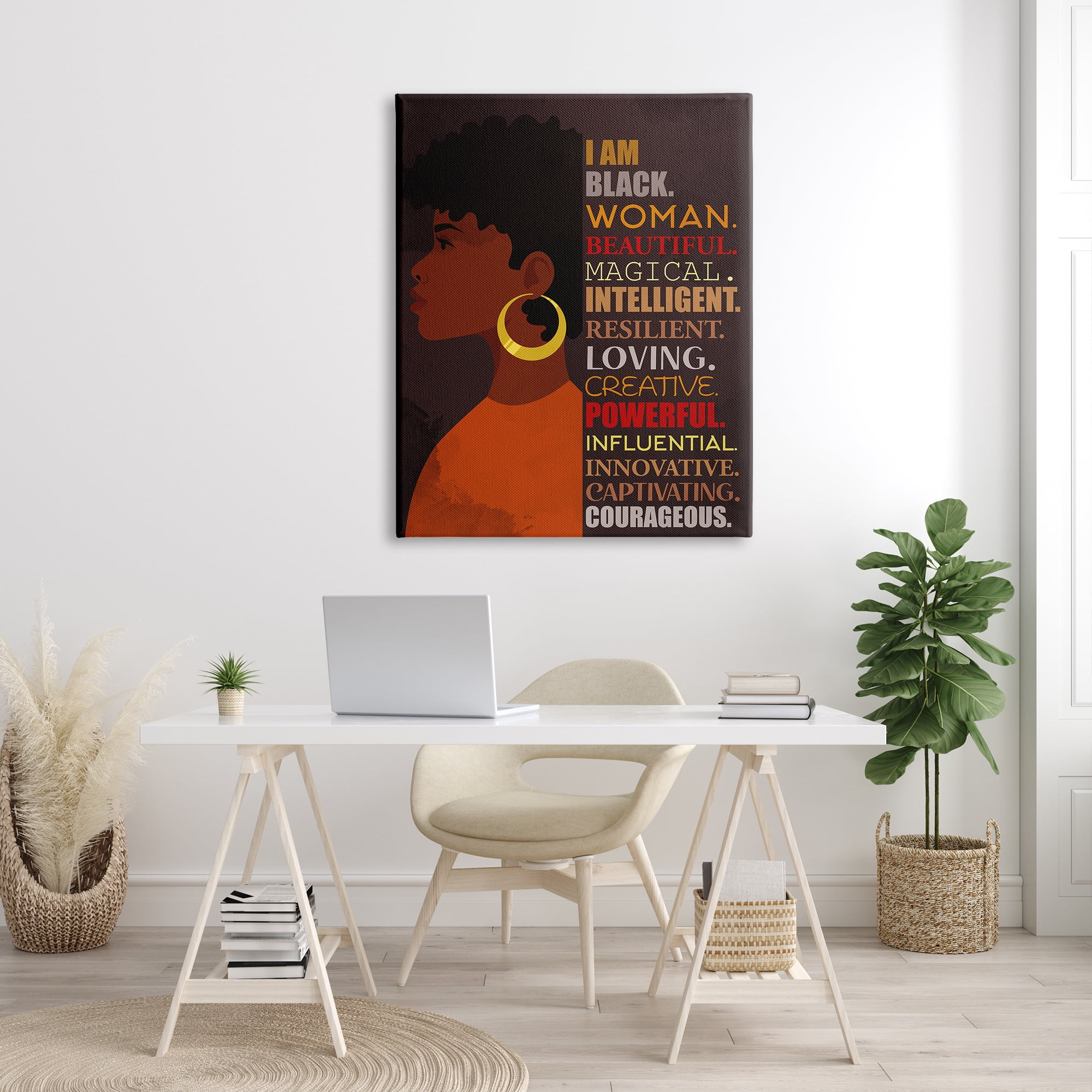 Stupell Industries African American Woman I Am Inspirational Phrases Inspirational Painting Gallery Wrapped Canvas Print Wall Art, 36 x 48