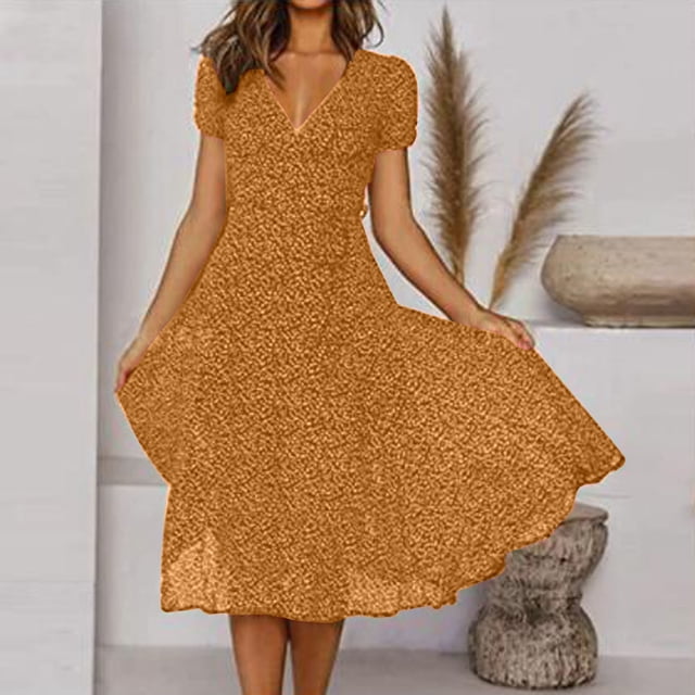 SMihono Robe Maxi Bohème d'Été pour Femmes Grande Taille Mode Femmes Été Col en V Bandage Imprimé à Pois Décontractée Manches Courtes Robes Plage Évasée Robe d'Été