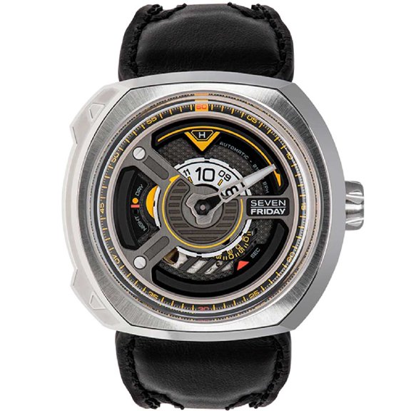 SevenFriday W1-01 Men's Blade Black Dial Leather Strap Watch