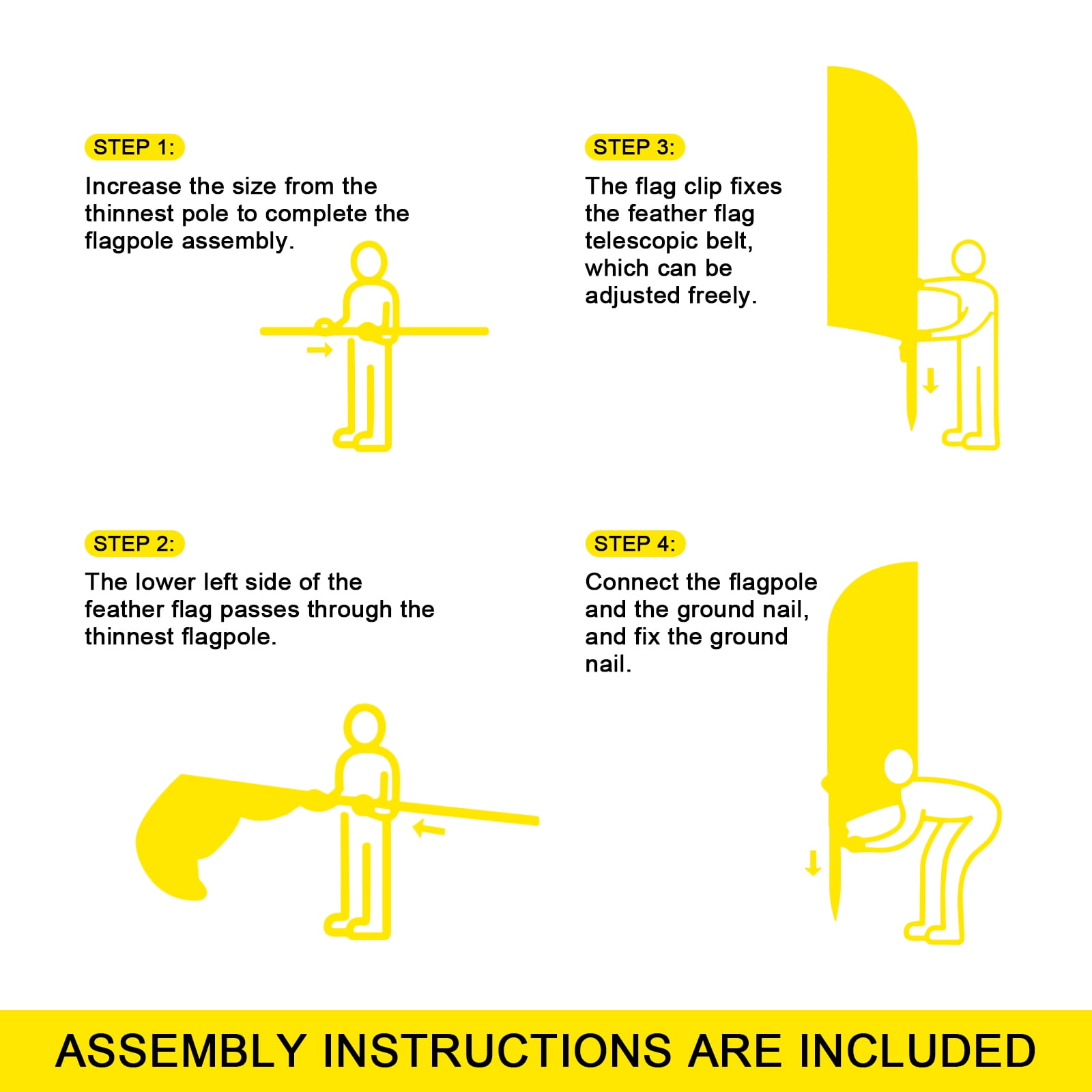 QSUM Open House Feather Flag with Flag Pole Kit and Ground Spike, 7FT Open House Windless Flag Banner Sign Business for Welcome Agent Inside Outdoor Advertising Sign Decoration Display（Yellow）