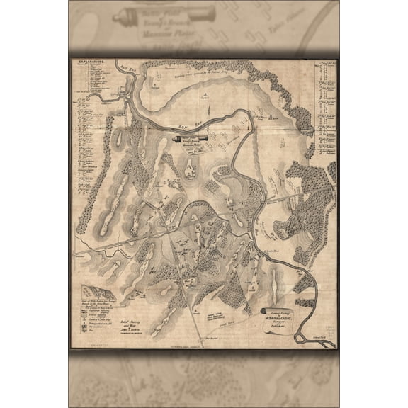24"x36" Gallery Poster, map of Battle field of Manassas, July 21, 1861