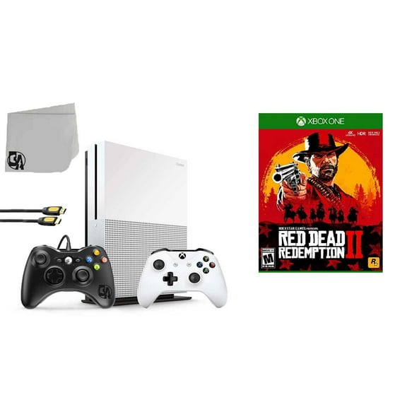 Pre-Owned Microsoft Xbox One S 500GB Gaming Console White 2 Controller Included with Red Dead Redemption 2 BOLT AXTION Bundle