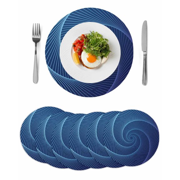 Blue Helix Stripes Round 13 Inch Placemats Set of 6, Modern Minimalism Abstract Line Art HeatResistant Non Slip Place Mats for Dining Table, Wipeable Braided Kitchen Table Mats for Housewarming