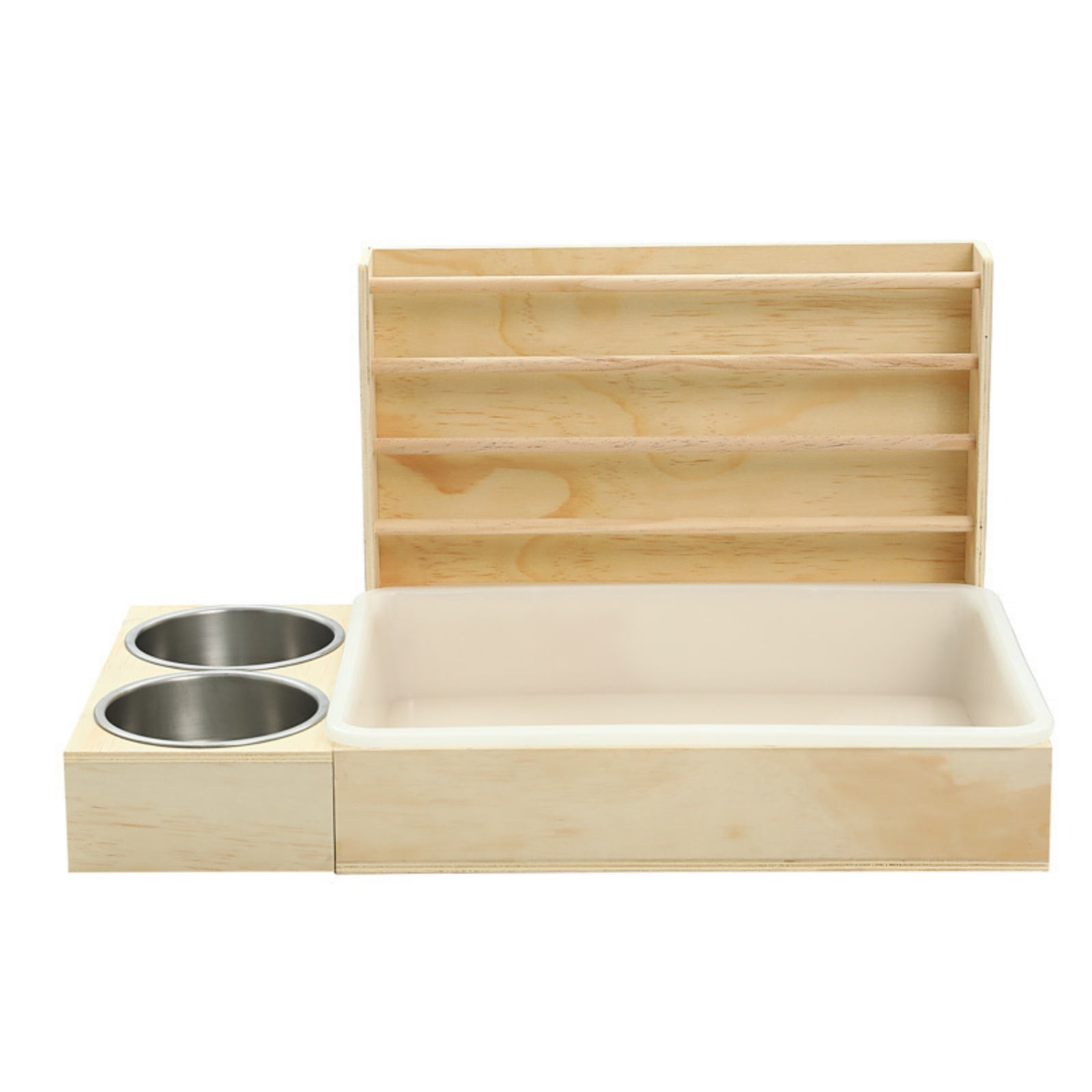 QSTDGVPW 2 Pack Wooden Bunny Feeder with Bowls Small Hay Holder with Tray Solid Wood Feeding Station for Guinea Pigs Chinchillas Cages