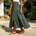 thumbnail image 4 of Hvogkswy Womens Midi Skirt, Drawstring Elastic Waist Ruffled Hem Skirts Fashion Casual Vacation Ladies Summer A-Line Slit Flowing Long Skirt, 4 of 6