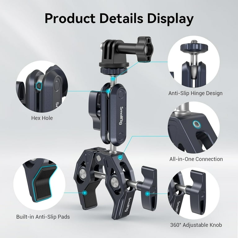 SMALLRIG Camera Mount Clamp, Ballhead Magic Arm with Clamp and
