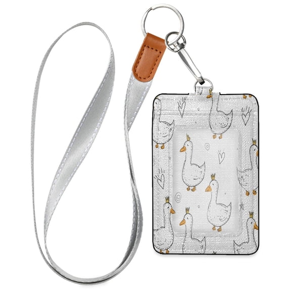 PU Leather Badge Holder Lightweight ID Card Holder with Window Pocket Line Duck
