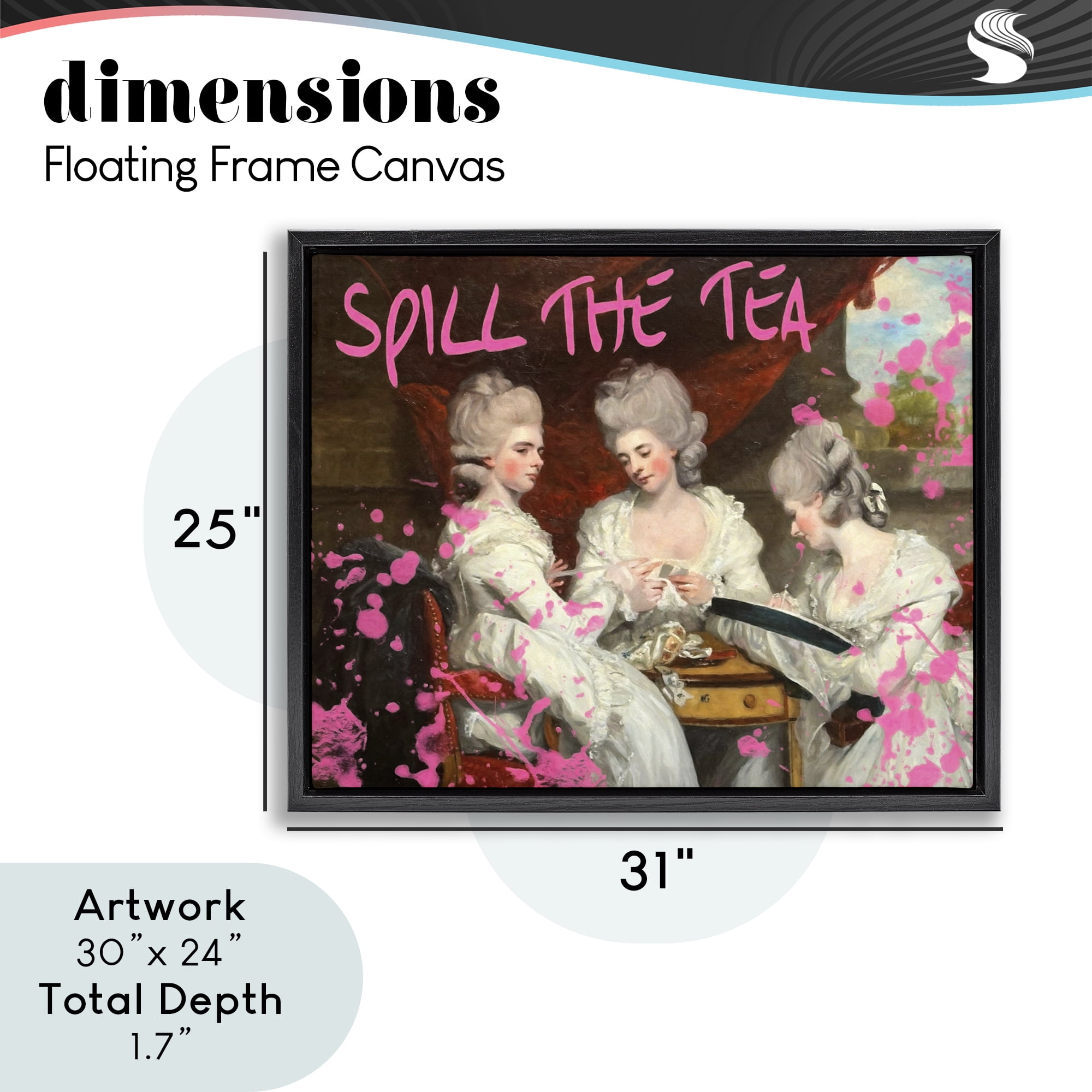 Stupell Industries Spill The Tea Iconic Ladies Black Framed Floater Canvas Wall Art, design by Grotto Studios