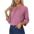 thumbnail image 4 of CURVOSPORT Camisa Elegante para Mujeres, Top de Oficina con Abertura Clave, Frente Plisado, Manga 3/4, Blusa de Chifón L Púrpura Ciruela, 4 of 6