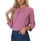 thumbnail image 4 of CURVOSPORT Camisa Elegante para Mujeres, Top de Oficina con Abertura Clave, Frente Plisado, Manga 3/4, Blusa de Chifón L Púrpura Ciruela, 4 of 6