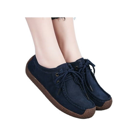 

Woobling Ladies Flats Lace Up Casual Shoes Comfort Loafers Walking Boat Shoe Lightweight Non-slip Breathable Blue 5.5