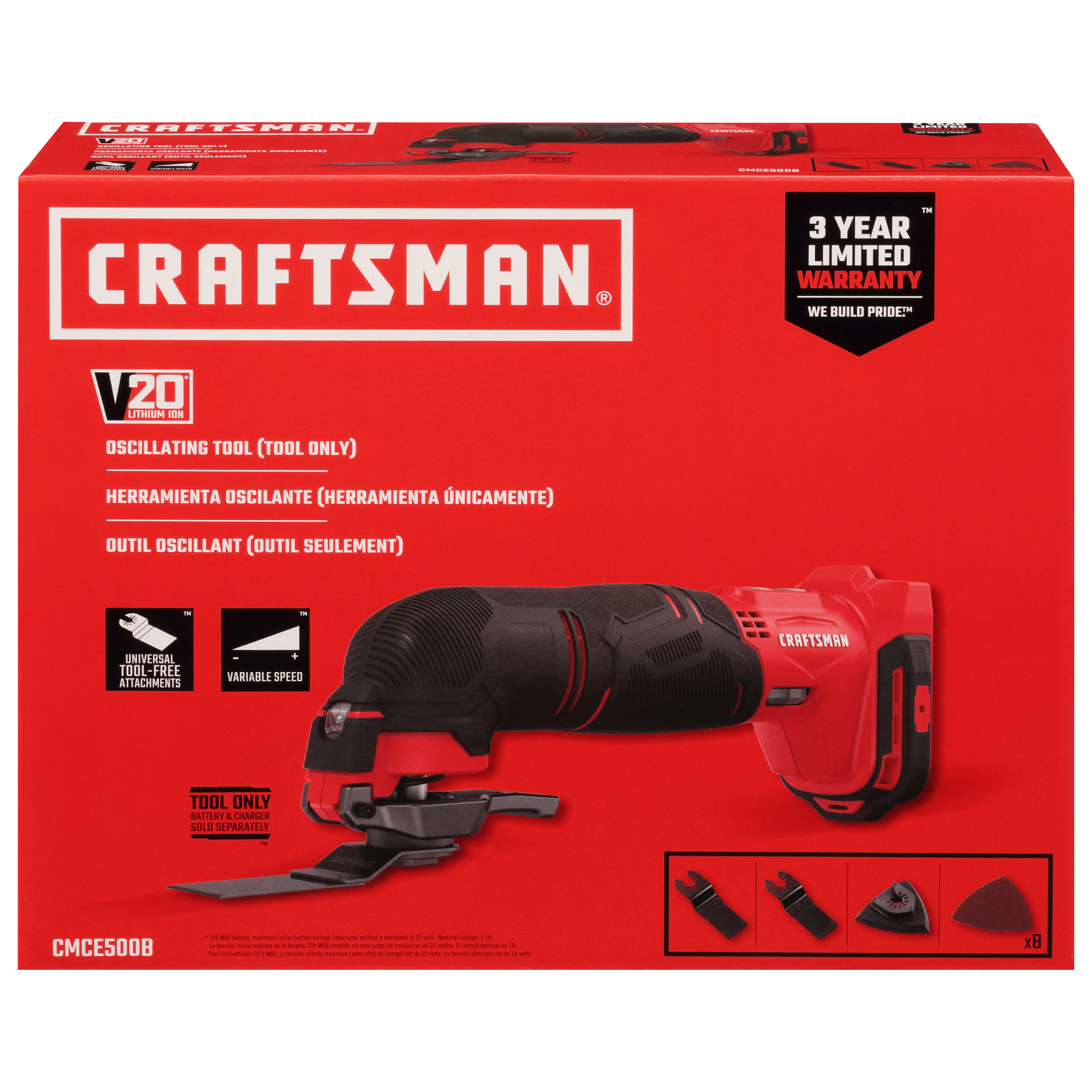 Craftsman 20V MAX 20 volt Cordless Oscillating Tool 18000 opm Red pc.  Case Of: 1; Each Pack Qty: