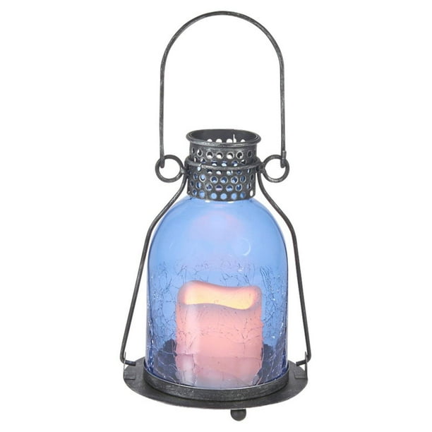 Monaco Glass LED Candle Lantern Blue