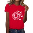 thumbnail image 1 of TSADFHJI Hauts pour Femmes Élégants Imprimé Col Rond Manches Courtes T-Shirt TG Rouge, 1 of 3