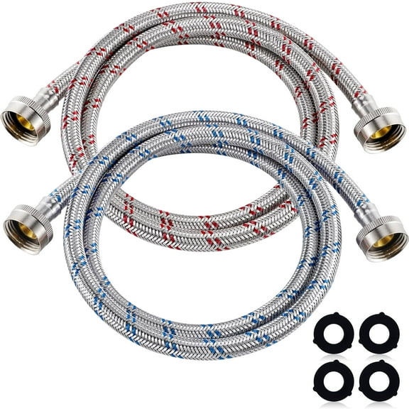 Fabulas Washing Machine Hoses, 2 Pack 6 Ft Braided Premium Stainless Steel Burst-Proof Hot and Cold Water Supply Hoses with 3/4" Standard Fitting for All Washers