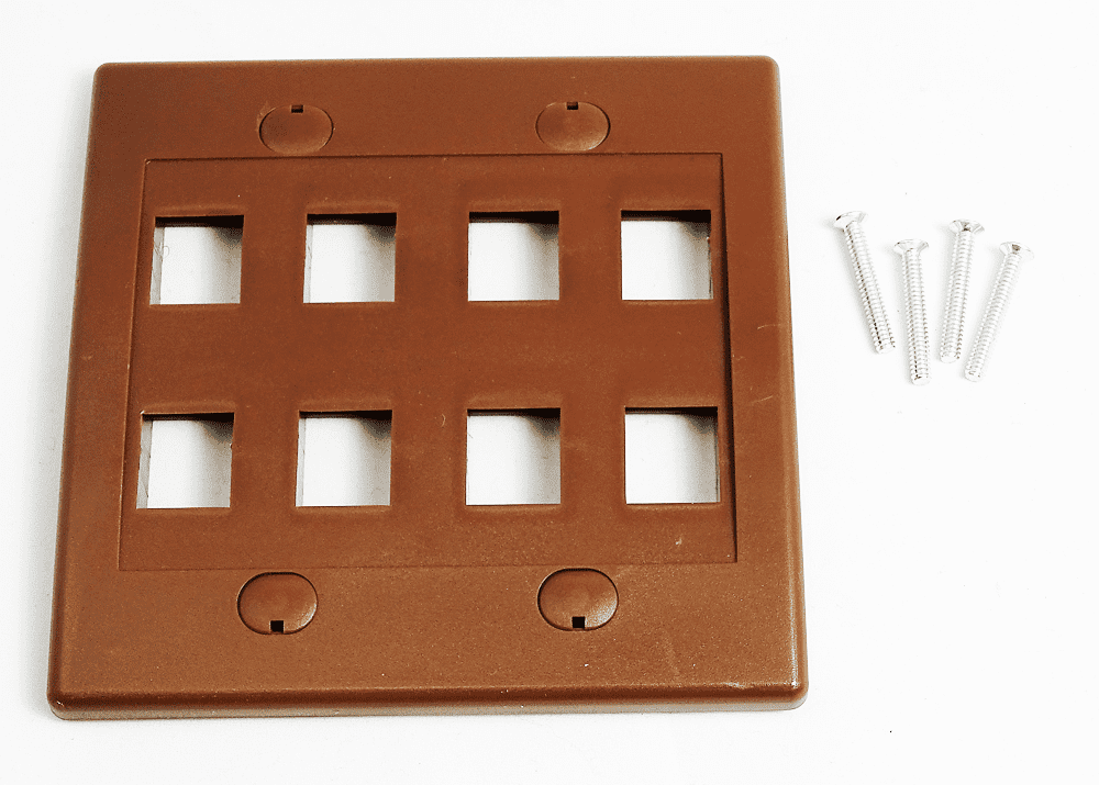RiteAV Keystone Wall Plate Double Gang 8Port Brown (1 Piece Flush)