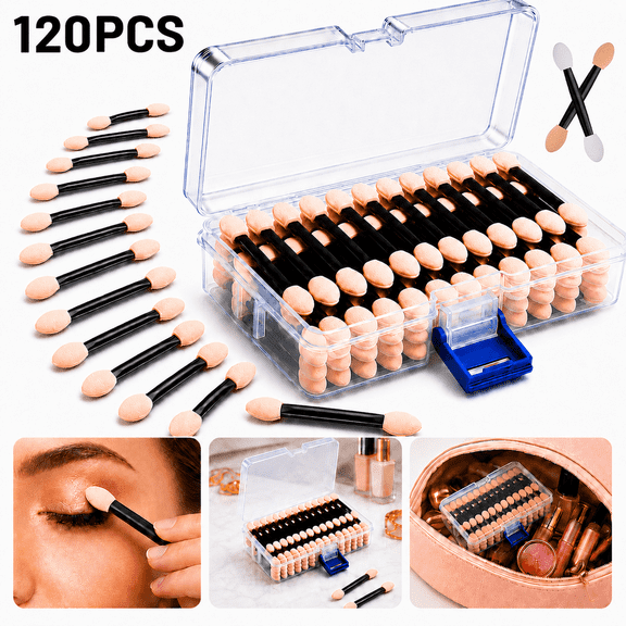 Ustris 120PCS Disposable Dual Sides Eye Shadow Sponge Applicators with Container, 2.44' Length Eyeshadow Brushes Makeup Applicator Black
