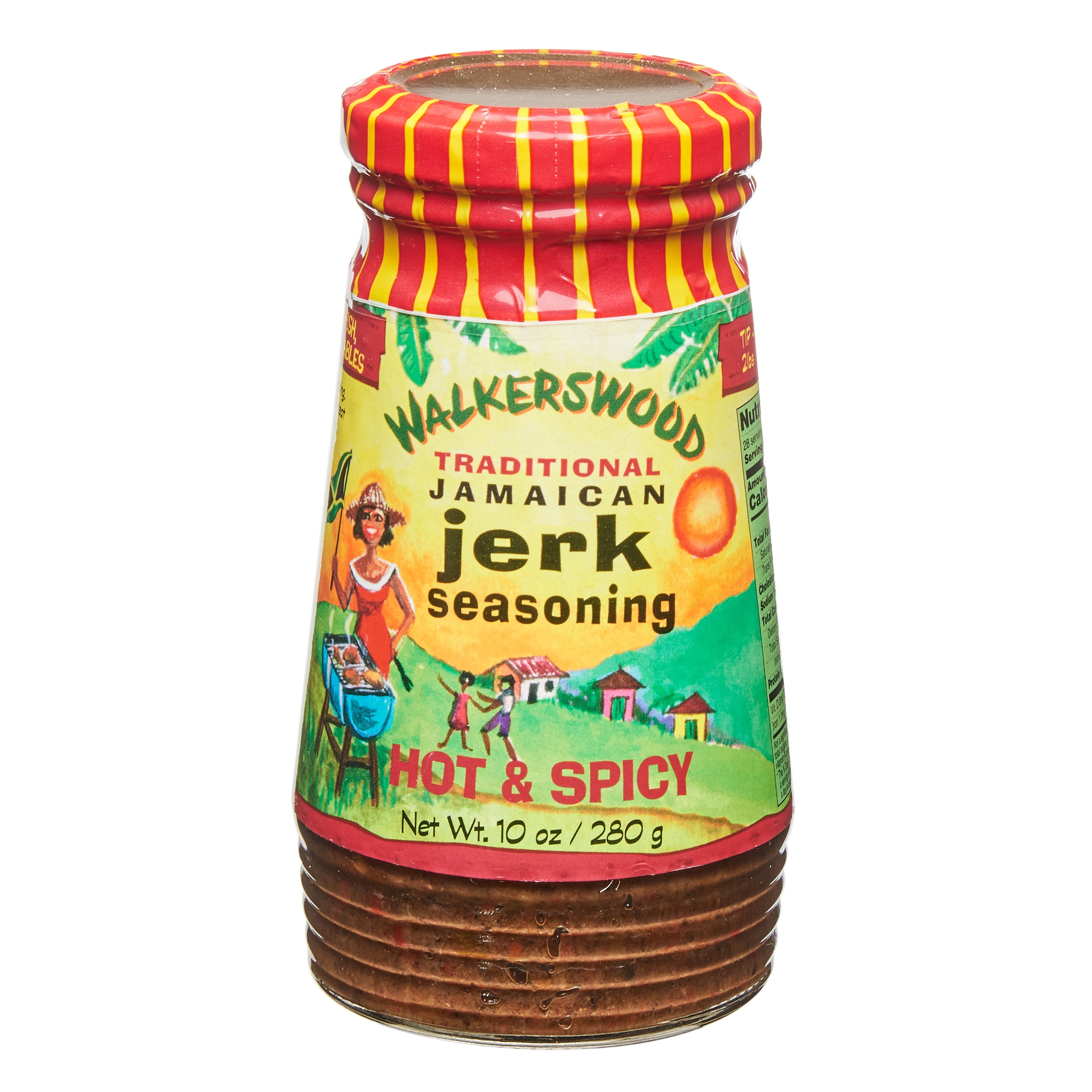 Walkerswood Traditional Jamaican Jerk Seasoning and Marinade, Hot & Spicy, 10 oz, 28 servings per container, Fat Free, Only 5 calories per serving, For chicken, pork, fish, hamburgers & vegetables.