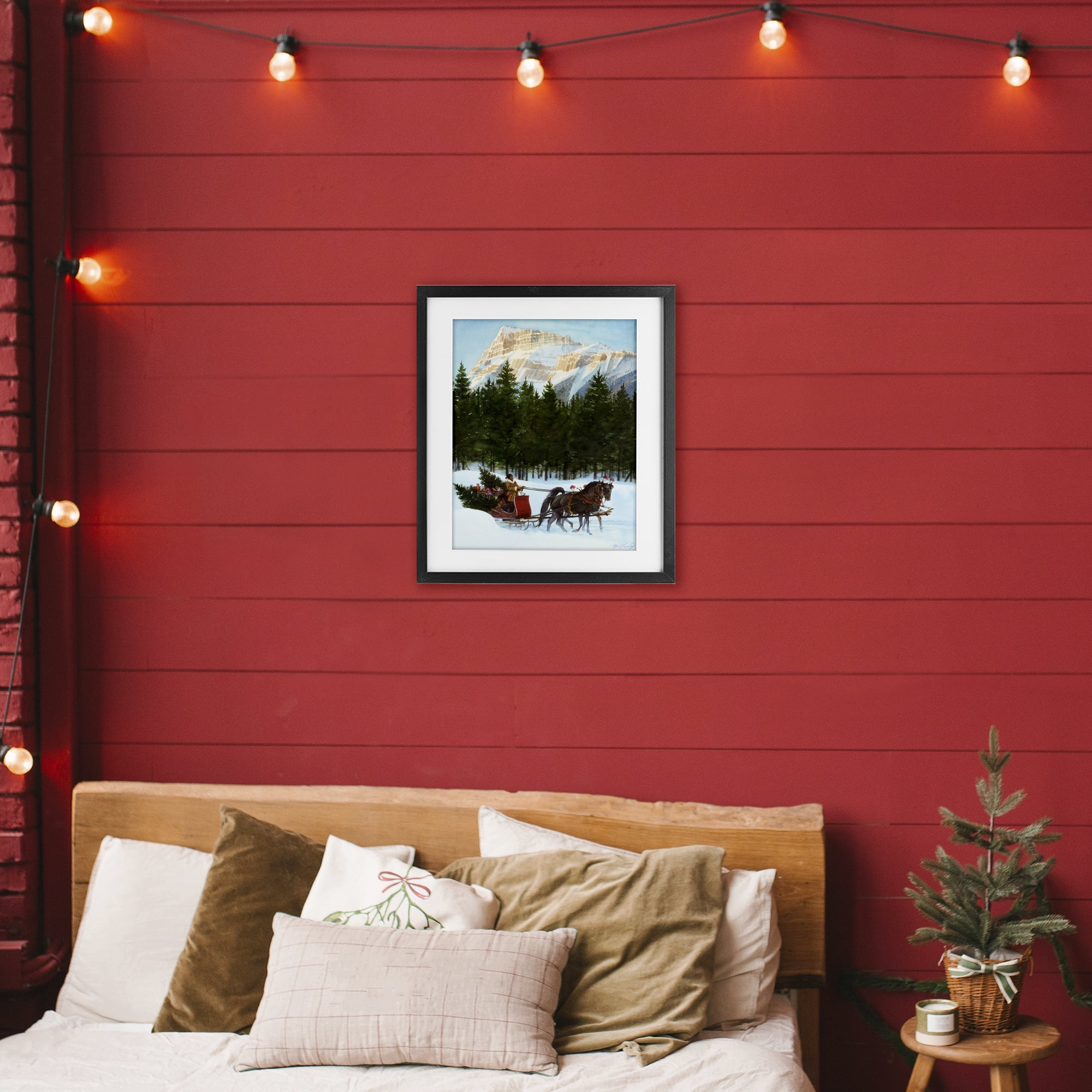 Sleigh Ride Carrying Trees Black Framed Print Under Glass, design by Wind River Studios
