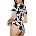 thumbnail image 4 of Uemuo Milk Cow Pattern Women's One Piece Short Sleeve Swimsuit Rash Guard Surfing Modest Quick-drying Swimsuit Beach Essentials-Small, 4 of 9