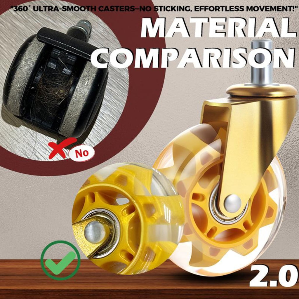 360 Swivel Office Chair Casters Heavy Duty Transparent Wheels Quiet Rolling Design