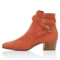 thumbnail image 2 of YDN Women Block Low Heel Suede Cowgirl Boots Pull on Ankle Bootie with Buckle Strap Shoes Size 10.5 Salmon, 2 of 4