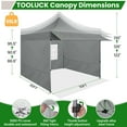 thumbnail image 2 of HOTEEL 10x10 ft Canopy with Extended Awning, Heavy Duty EZ Pop up Folding Canopy Tent with Roller Bag, Rainproof&Sunproof Awning Gazebo Shelter for Party Events, Market, Vendor, Gray, 2 of 8