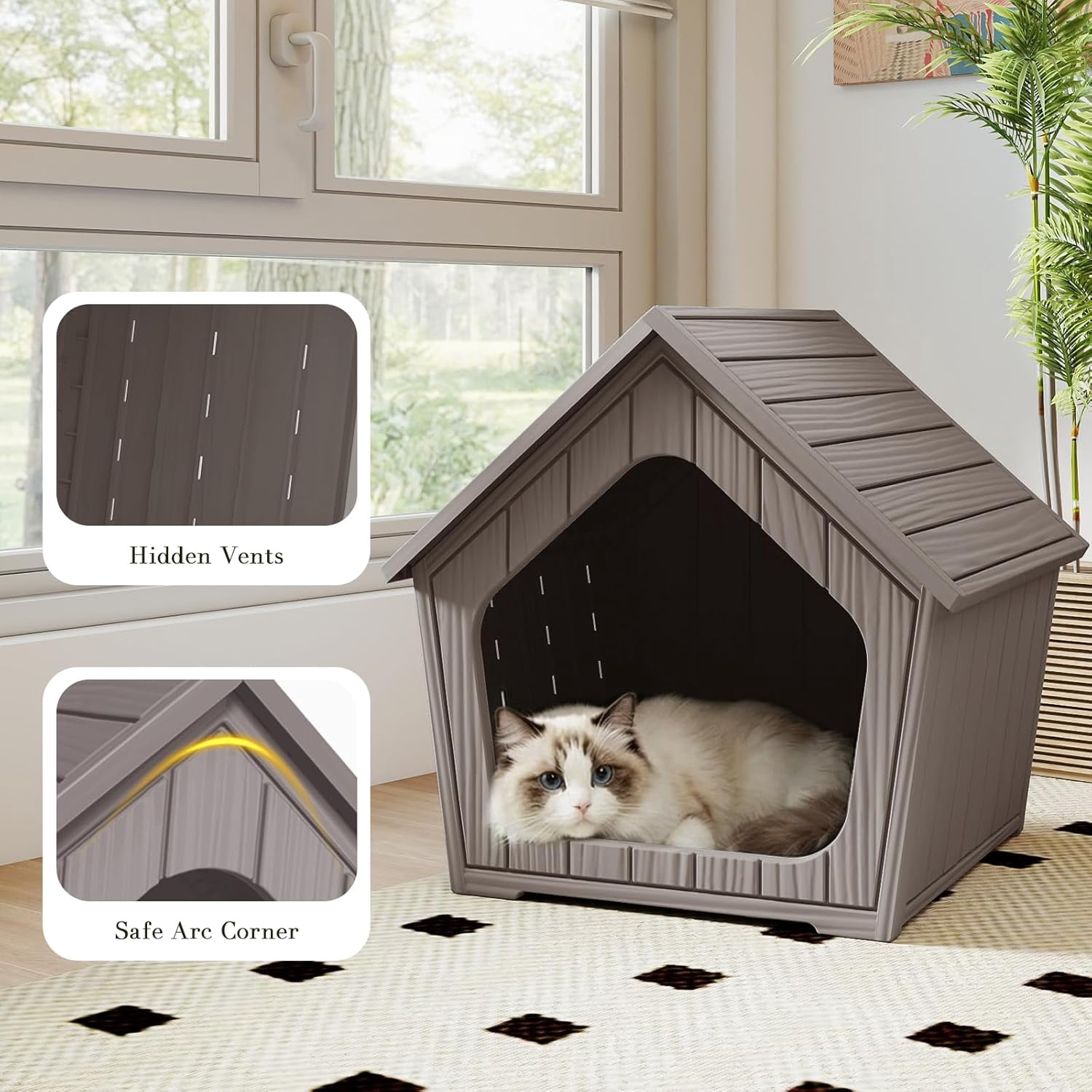 GMNIUOutdoor Cat House for Outside Indoor Use, Weatherproof Resin Outdoor Cat Shelter for Small, Medium, Large Cats, Easy Assembly(Gray)