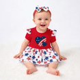 thumbnail image 2 of LNMQLPDBS Toddler Girl Clothes Sets Letters Printed Ribbed Ruffle Trim Short Sleeve Onesies & Floral Printed Skirt with Bow & Headband 3pcs Sets 0-3 Months Baby Girl Clothes, 2 of 7