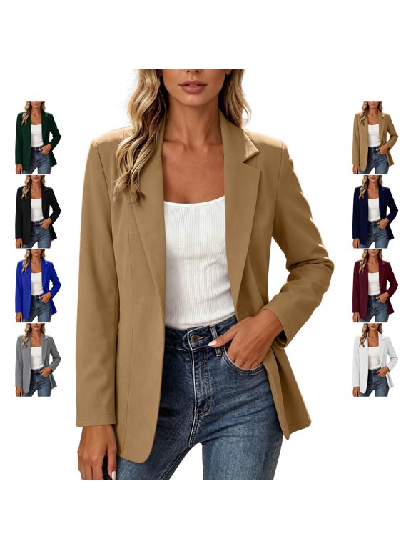 Long Sleeve Blazers for Women Lightweight Notched Lapel Open Front Suit Coat Relaxed Dressy Casual Solid Color Fall Jackets XXL