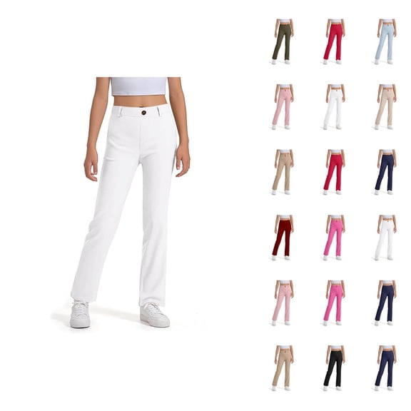 Girls Boys School Uniform Pants 2025 Fashion Straight Leg Stretchy Elastic Waist Dress Pants with Pockets