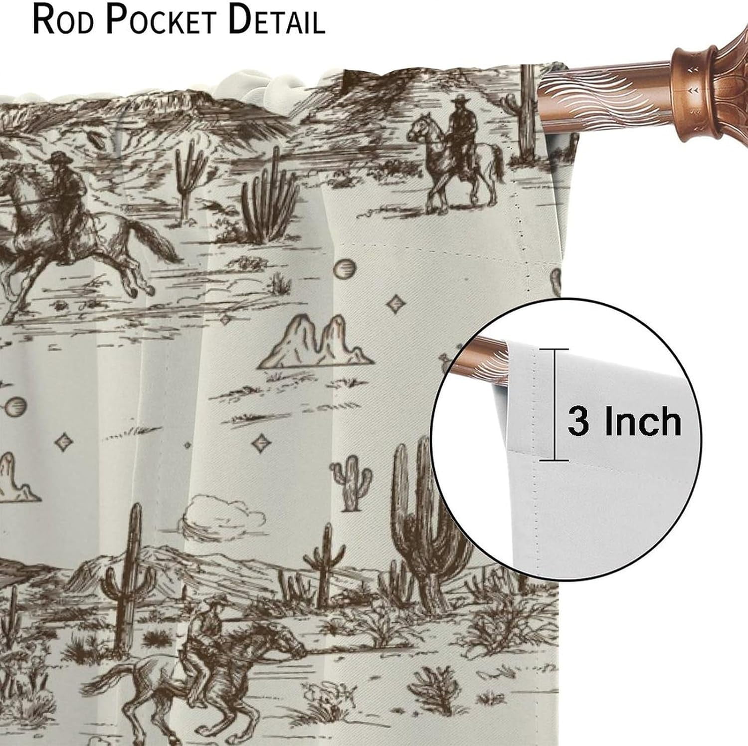 Vintage American Wilderness Western Cowboy Blackout Curtains for Bedroom,Sketch Style Western Cowboy Cacti Room Darkening Window Curtains with Rod Pocket - 2 Panels 84" L x 42" W