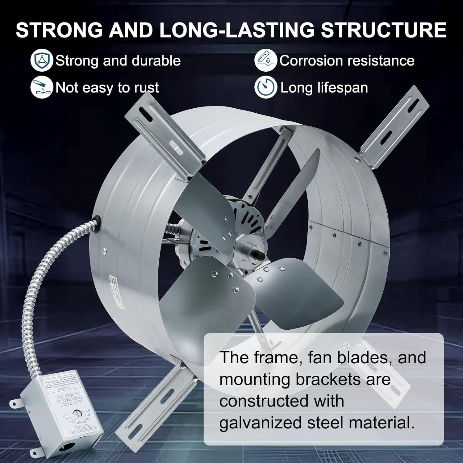 15" Gable Mount Vent Attic Fan,Exhaust Ventilation Fan with Adjustable Thermostat & Remote Control Switch for Gable,Home,Shed,Garage,Portable Building,1300CFM,1850 Sq.Ft Coverage Area.