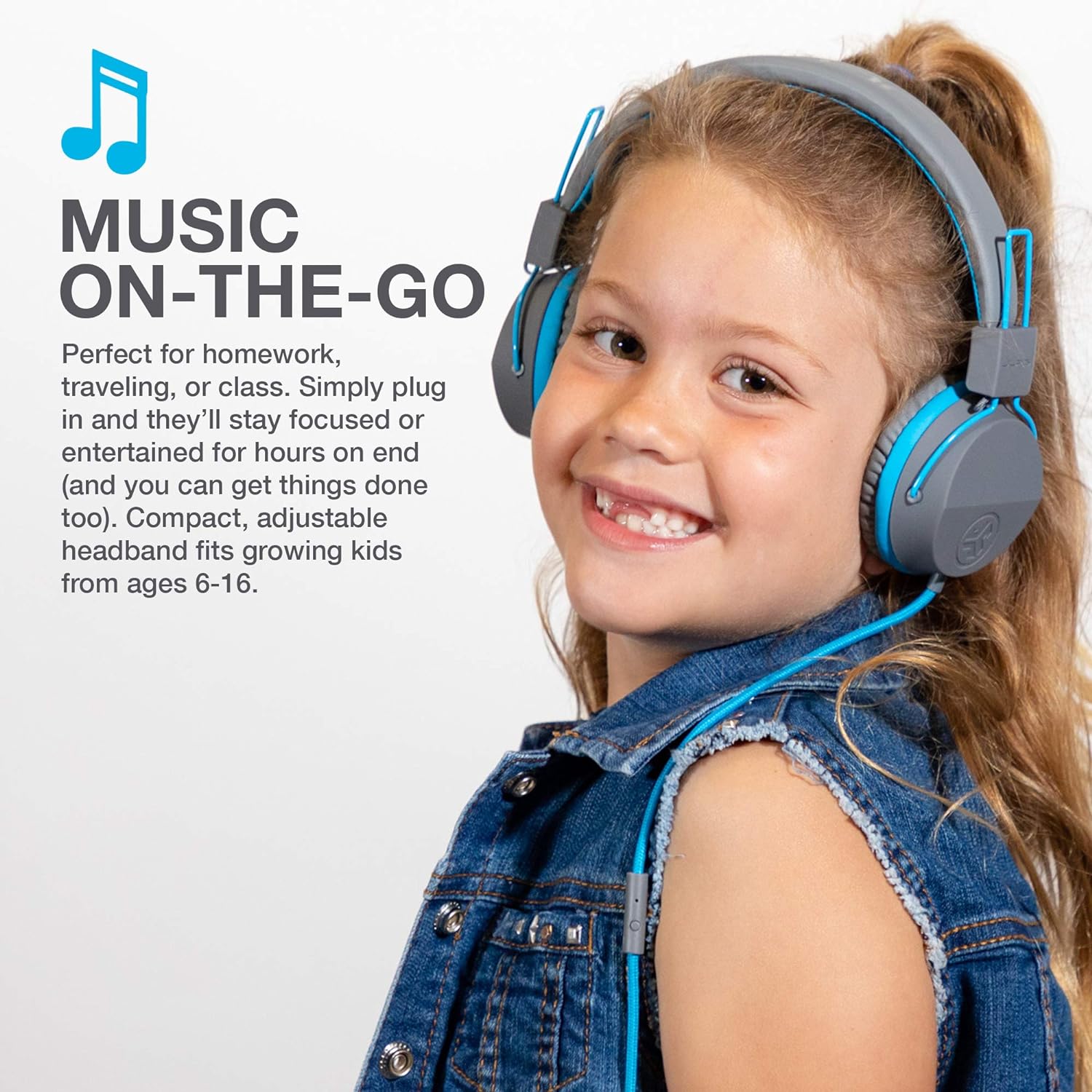 JLab JBuddies Studio On-Ear Kids Headphones, Grey/Blue photo 4