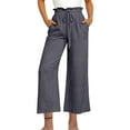 thumbnail image 1 of AherBiu Linen Pants Women High Waisted Wide Leg Slacks Relaxed Fitted Fall Cropped Trousers with Pockets, 1 of 3