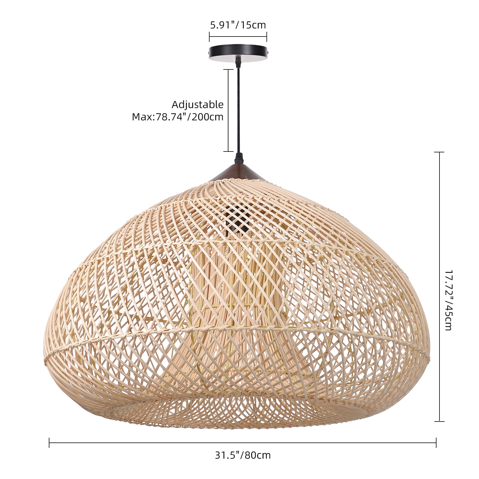 Arturesthome Rattan Pendant Light Rattan Chandelier Hand-Woven Boho Pendant Light Fixtures with Solid Wood Basket Wicker Chandelier for Dining Room Kitchen Island Living Room