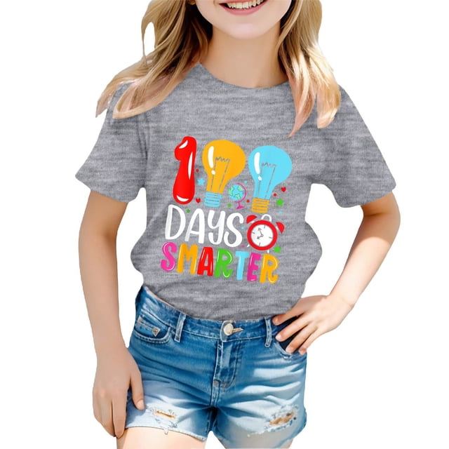 FhsagQ Mode Décontractée Imprimée pour Garçon et Fille, Col Rond, Manches Courtes, T-Shirt Ample, Printemps, 4T-5T, Taille 8, Gris, 9-10 Ans