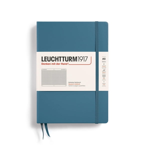 Leuchtturm1917 - Cuaderno Tapa Dura Mediano A5-251 Páginas Numeradas Para Escribir Y Llevar Un Diario (Piedra Azul Cuadrado)