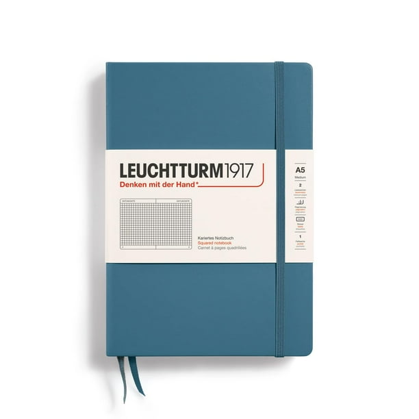 Leuchtturm1917 - Cuaderno Tapa Dura Mediano A5-251 Páginas Numeradas Para Escribir Y Llevar Un Diario (Piedra Azul Cuadrado)
