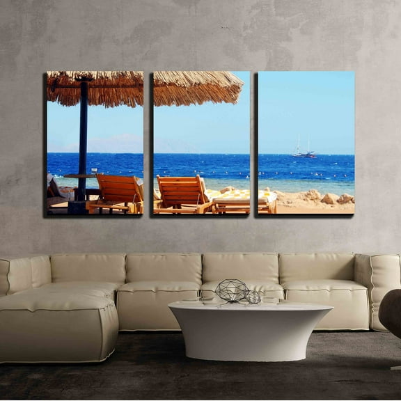 wall26 - 3 Piece Canvas Wall Art - Relaxation on The Beach Resort - Modern Home Art Stretched and Framed Ready to Hang - 24"x36"x3 Panels
