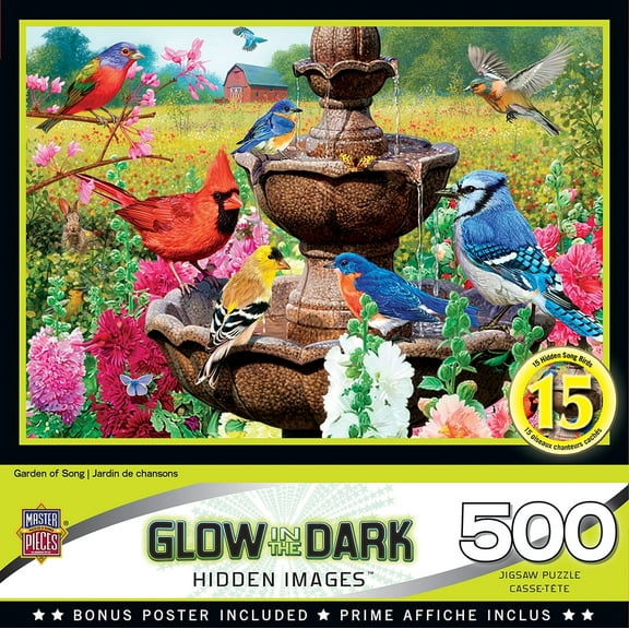MasterPieces - 500 Piece Jigsaw Puzzle, Glows in The Dark, Hidden Images, Garden of Song, Fun for Adults, Family, Kids, 15" x 21"