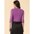 thumbnail image 4 of Cárdigans elegantes con cuello redondo y mangas 3/4 de encaje transparente para mujer Púrpura M, 4 of 5