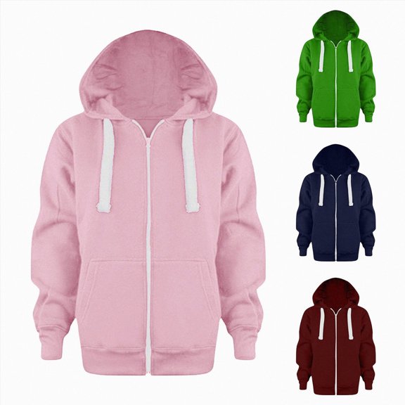 Nwiuh Boys Girls Hoodies Hooded Sweatshirts Solid Fleece Hoodie Classic Full Zipper Top Plush Cotton (Wine, 7-8 Years)