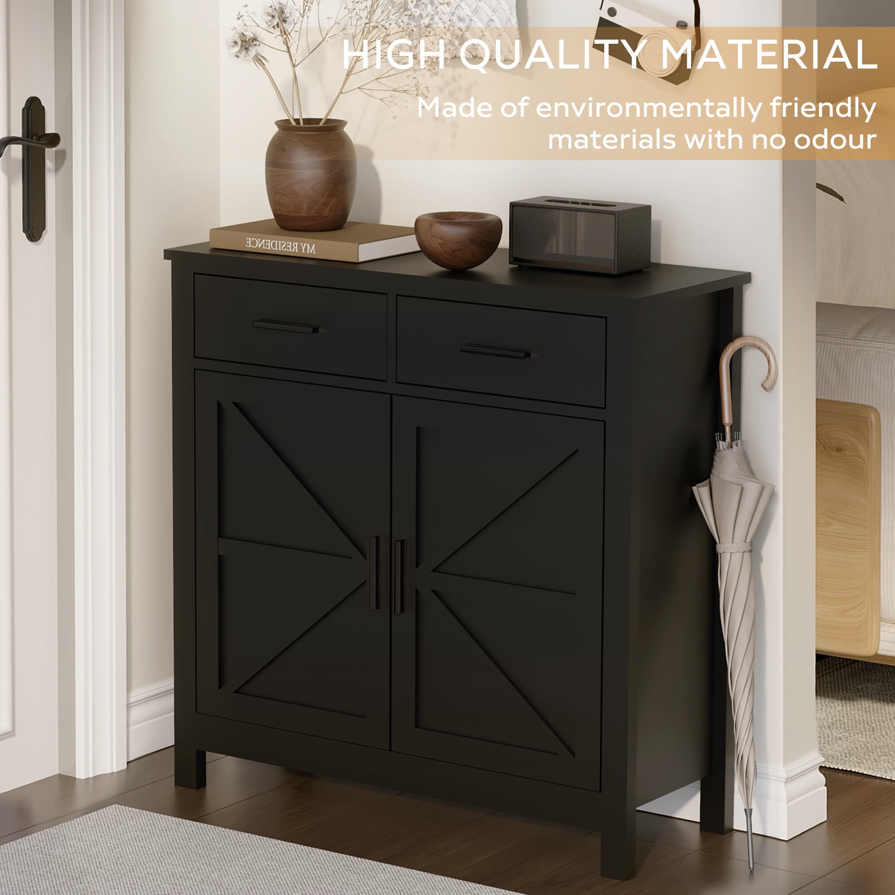 Homy Casa 31.5" Pantry Storage Cabinet Drawers and Doors, Adjustable Shelf, Kitchen Sideboard Buffet