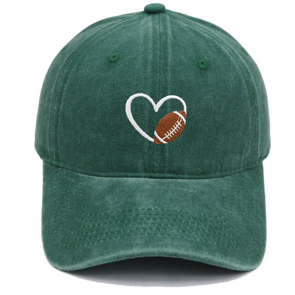ibiyuan Mens Baseball Cap Women's Hats Unisex Washed Baseball Cap Featuring Embroidered Heart Football Design Adjustable Sports Sun Hat For Outdoor Activities