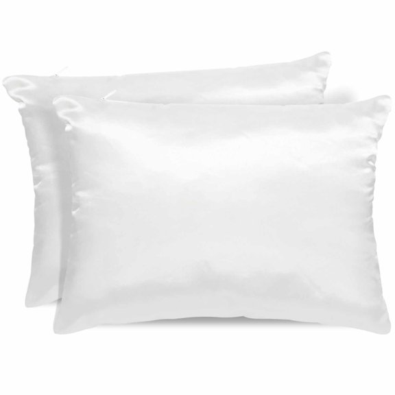 White Satin Pillowcase for Hair and Skin with Zipper, Soft Breathable Cooling Silk Pillow Cases, Modern Simple White Backdrop Throw Pillow Covers Standard Size 20"x26" Set of 2