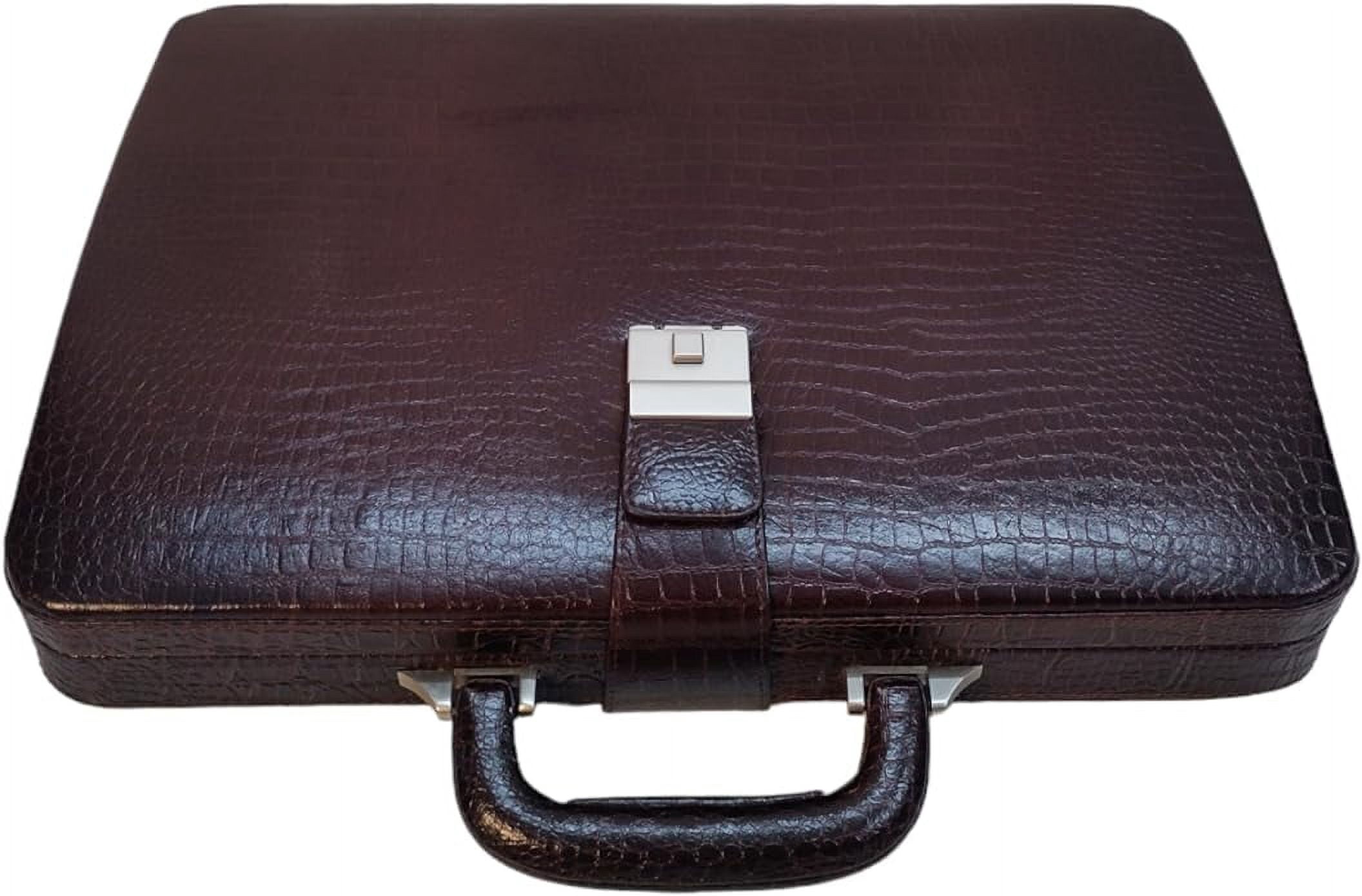 LINDSEY STREET Premium Look Genuine Leather Attache Briefcase for Mens Office Handbag 14 Inch Laptop Case (Brown)