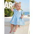 thumbnail image 6 of BemeyourBBs Toddler Baby Girl Summer Beach Dress Little Girls Princess Party Dress Puff Short Sleeve Peter Pan Doll Collar Cute Castle Tiara Embroidery A-Line Casual Pleated Dresses, 6 of 7
