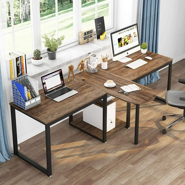 Tribesigns Two Person Desk 94 5 Double Workstation Long Computer With Storage Shelves Dual 2 People Office For Home Com Computer Desk With Storage Shelves, Long Home Office Desk For Two