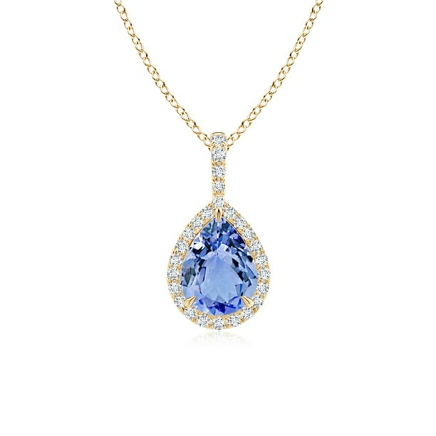 Angara Tanzanite Teardrop Pendant With Diamond Halo In 14k Yellow Gold 8x6mm Sp0738td Yg A 8x6 Com - Tanzanite Teardrop Pendant White Gold